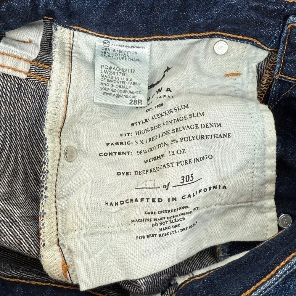 AG Alexxis Slim Jeans Yokohama Japan Red Line Selvedge Size 28